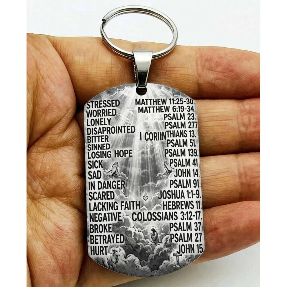 Bible Emergency Number Quote God Lord Jesus Christ Stainless Keychain Reminder